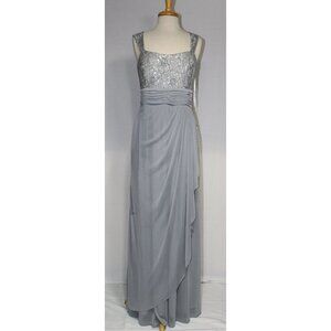 Eva USA #3094 Chiffon and Lace Formal Evening Gown-Size S-SILVER-NEW W/Tags